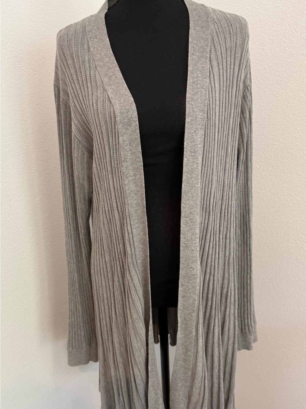 Umgee Gray Open-Front Ribbed Long Cardigan